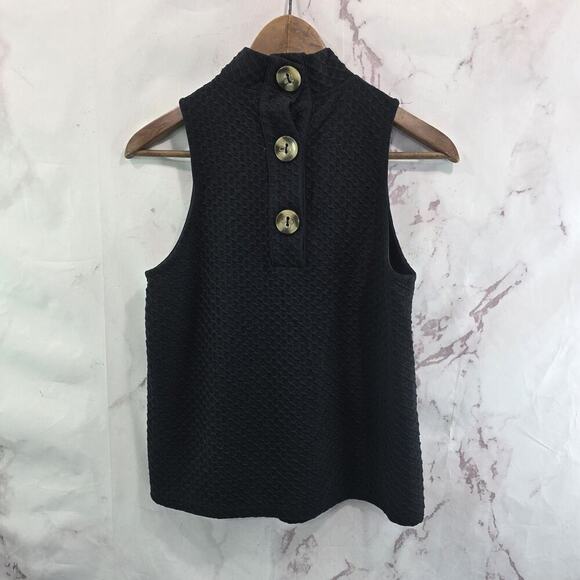 Anthropologie Top Womens Small Tank Textured Button Back Mock Neck Eri Ali - Picture 5 of 9